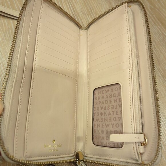 Kate Spade Anita Grove Street Leather Double Zipper Wallet Beige Cream - Picture 4 of 8